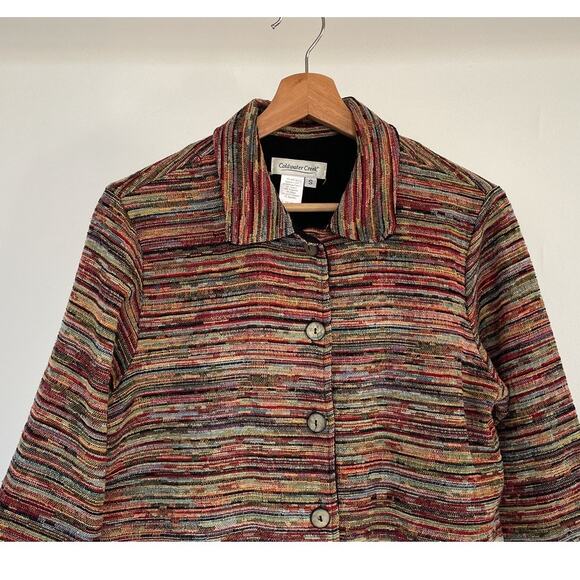 Vtg 90's Neutral Striped Woven Jacquard Button Up Collared Jacket Sz S Minimal - Picture 3 of 10